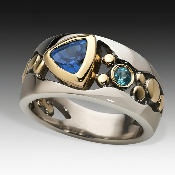 Anillo de Cristal Azul Vintage Único